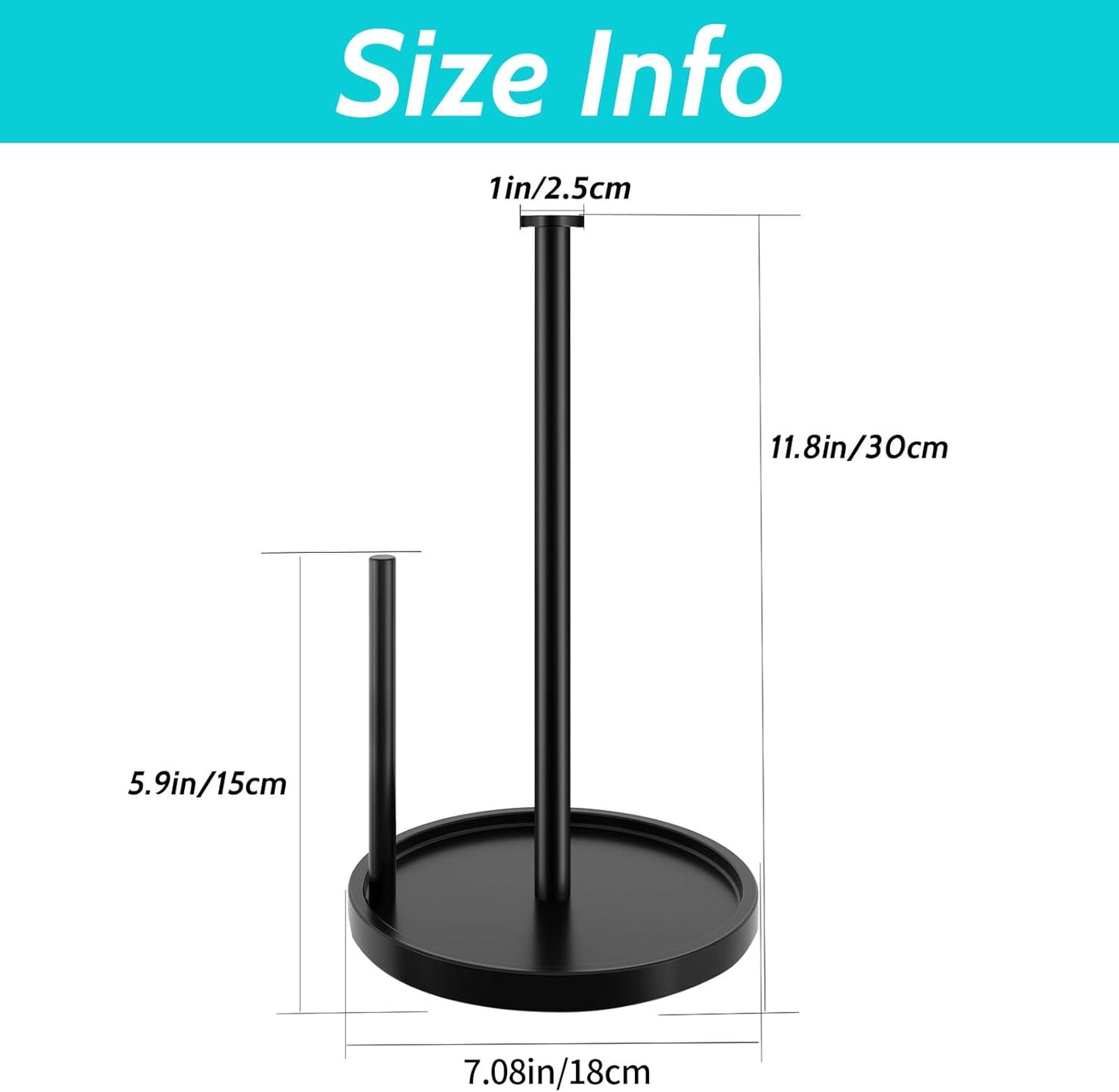 Stainless Steel Paper Towel Holder - Freestanding Design with Anti-Slip Weighted Base | Black