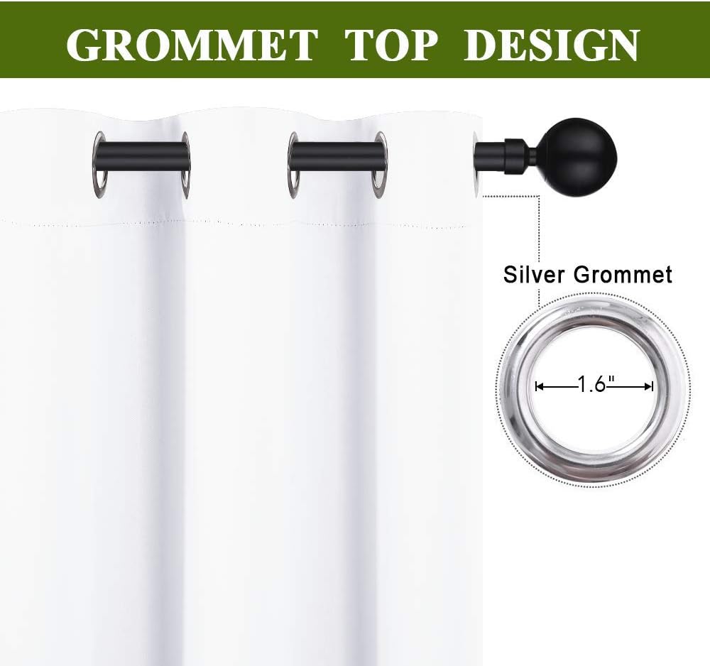 NICETOWN Curtains - Grommet Drapery Panels for Small Windows | 50% Light Blocking, 34x63, Pure White