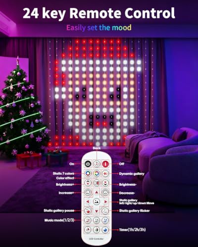 Smart Curtain Lights 400 LEDs, Multicolorful 6.5x6.5ft DIY String Light with App & Remote