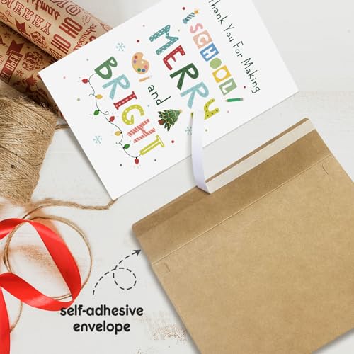 Christmas Thank You Card for Teacher - Teacher Appreciation Holiday Card with Envelope - Variation 224