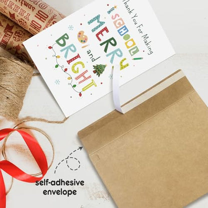 Christmas Thank You Card for Teacher - Teacher Appreciation Holiday Card with Envelope - Variation 224