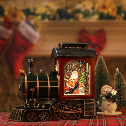 Santa Train Snow Globe Lantern Christmas Decoration - Musical Light Up Snow Globe with Timer