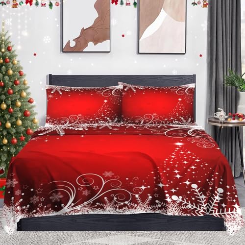 Rad Christmas Queen Bed Sheet Set - Snowflake Bedding with Flat & Pillowcases