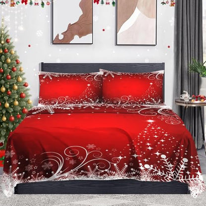 Rad Christmas Queen Bed Sheet Set - Snowflake Bedding with Flat & Pillowcases