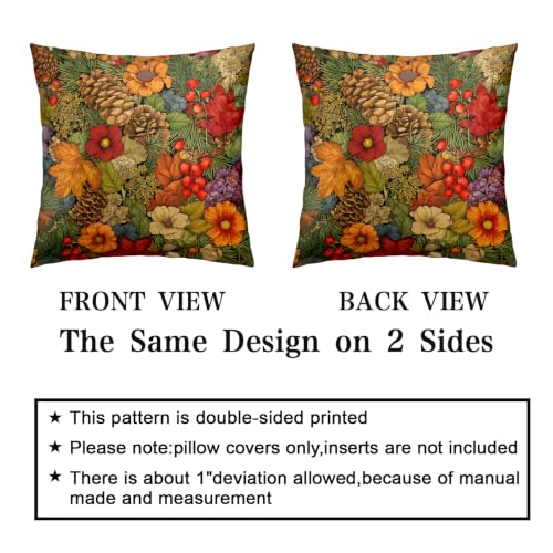 Autumn Woodland Floral Throw Pillow Covers Set of 2 - 18x18 Inch Fall Leaf Cushion Cases for Home Decor
