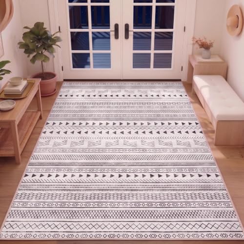 3x5 Washable Area Rug with Non-Slip Backing - Geometric Pattern, Low Pile