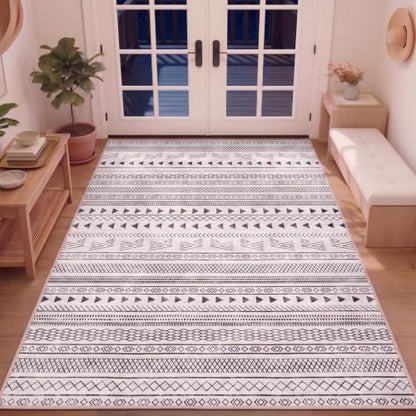 3x5 Washable Area Rug with Non-Slip Backing - Geometric Pattern, Low Pile
