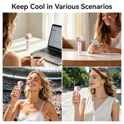 Mini Handheld Fan Pink 2000mAh USB Rechargeable 3-Speed Personal Cooling Fan for Outdoor Travel & Makeup - Light & Compact