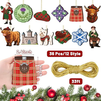 Scottish Wooden Christmas Ornaments Set - 36 Pcs Highland Celtic Decor