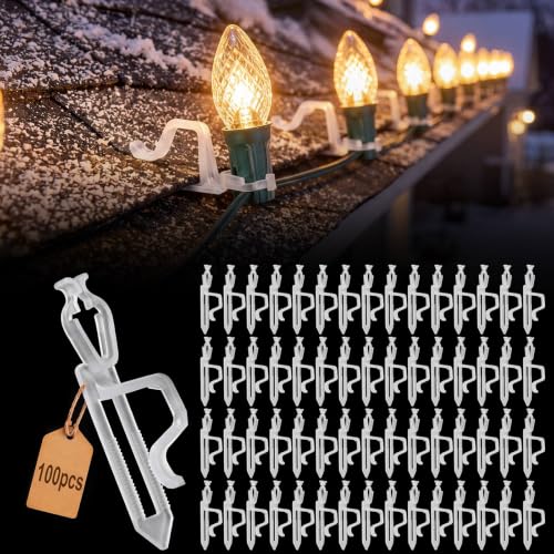 Christmas Light Clips 100 Pack for C7 C9 C6 Shingles Transparent - Easy Install