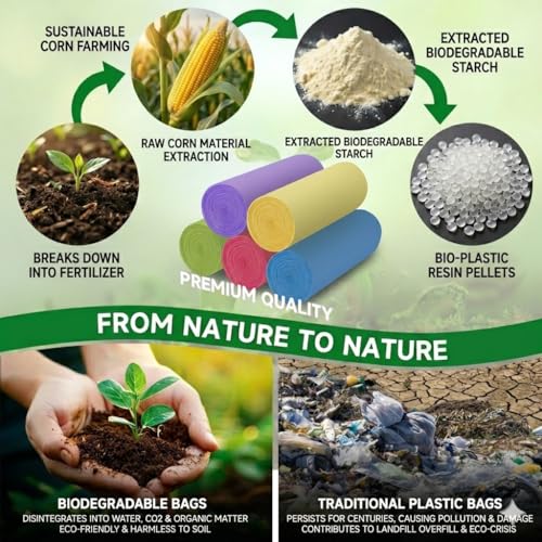 4 Gallon Small Biodegradable Bathroom Trash Bags with Handles - Colorful 100 Pack