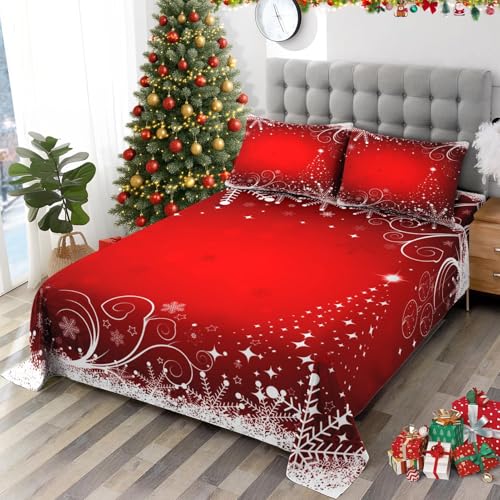 Rad Christmas Queen Bed Sheet Set - Snowflake Bedding with Flat & Pillowcases