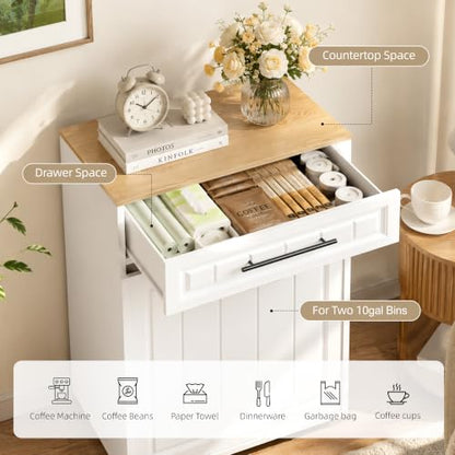 ZIFTY Double 2×10 Gallon Pull-Out Trash Can Cabinet White - Kitchen Storage