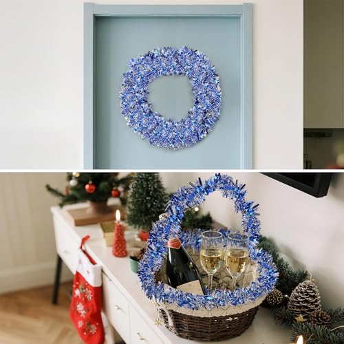 Blue Christmas Tinsel Garland 39.5 Ft Frosty Iridescent Holiday Decor