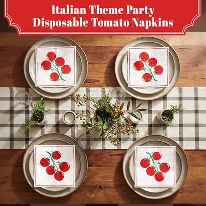 50 Pack Italian Tomato Theme Disposable Napkins - 2 Ply Party Paper