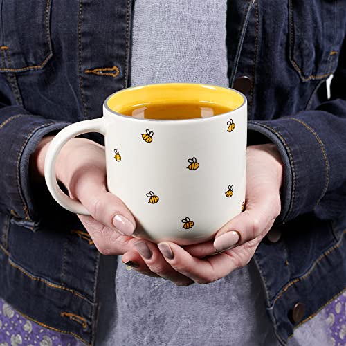 Large Ceramic Coffee Mug with Proverbs Bible Verse - Like Honey & Yellow Bee, 15 oz - Encouragement Gift for Women