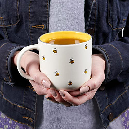 Large Ceramic Coffee Mug with Proverbs Bible Verse - Like Honey & Yellow Bee, 15 oz - Encouragement Gift for Women