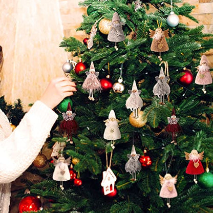 20Pcs Christmas Angel Ornaments Plush Doll Holiday Tree Decorations - Pink & White