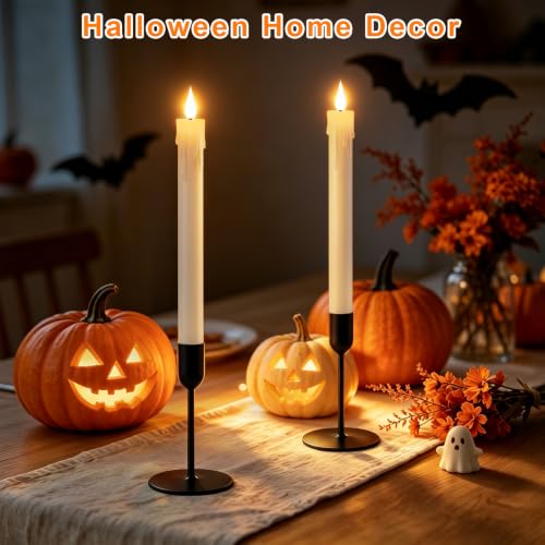 Ivory Rechargeable Flameless Taper Candles Set of 6 with Remote