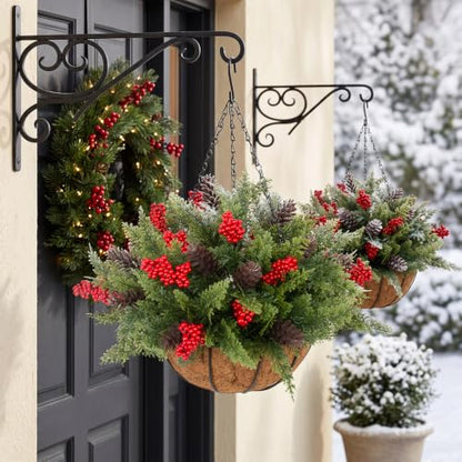 Daynight Artificial Christmas Cedar Pine Hanging Basket Set - Outdoor Decor, Variation: Cedar Pine