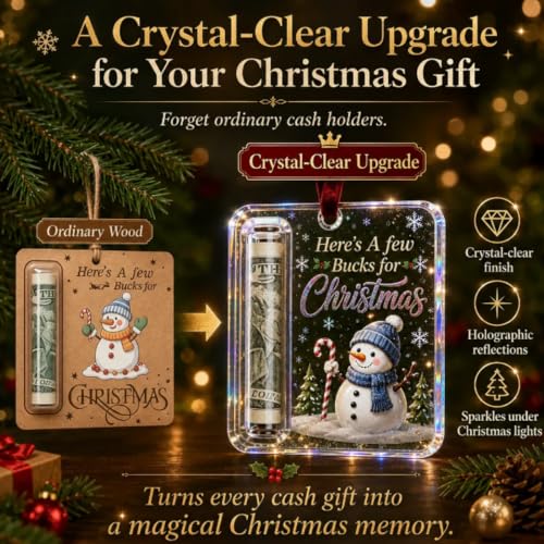 Christmas Cash Gift Ornament Set - Acrylic Holiday Money Holders with Santa Snowman Reindeer Designs