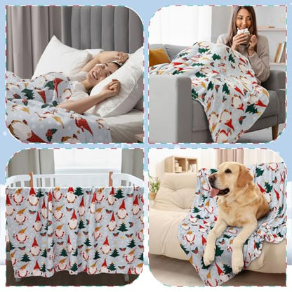 Gnome Throw Blanket Set - Blue Fleece Winter Gnome Decor, 50x60 Inches