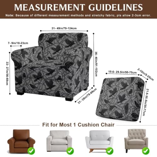 Gothic Crow Thorn Branch Universal Armchair Sofa Cover with Arms - Accent Chair Protector - Black+Pink