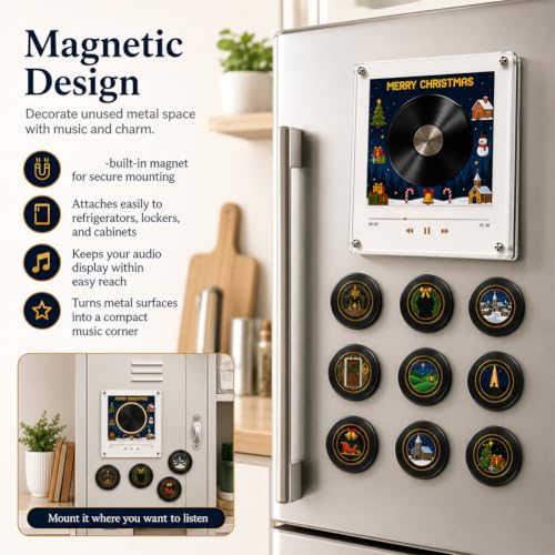 White Magnetic Vinyl Fridge Music Box - Personalized Retro Record Player