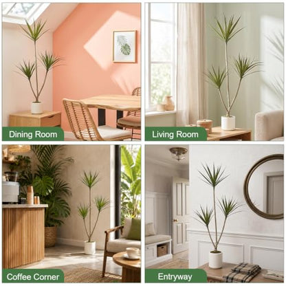 4ft Dracaena Marginata Artificial Tree with 3-Heads - Faux Indoor Plant, Variation: 3ft 11in