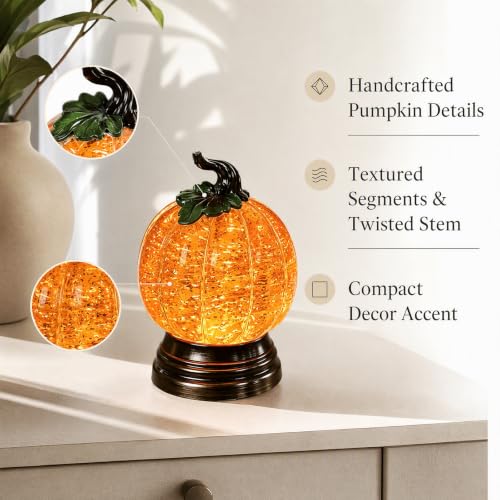 Glitter Lighted Pumpkin Snow Globe - Halloween Decor with Warm Orange LED - Without Battery