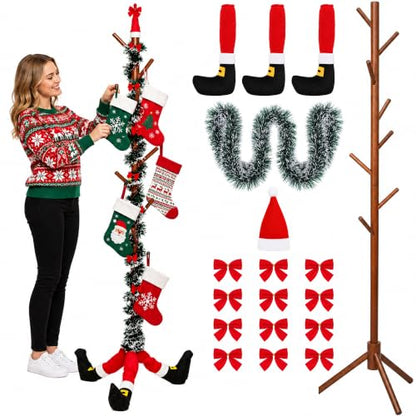 Christmas Wooden Stocking Holder Stand Walnut - Freestanding Holiday Rack