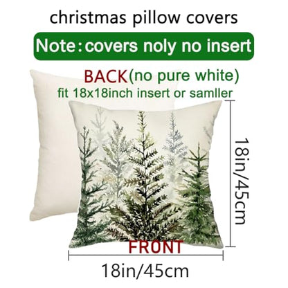 Christmas Pillow Covers 18x18 Set of 2 - Green Forest Tree Winter Outdoor Decor