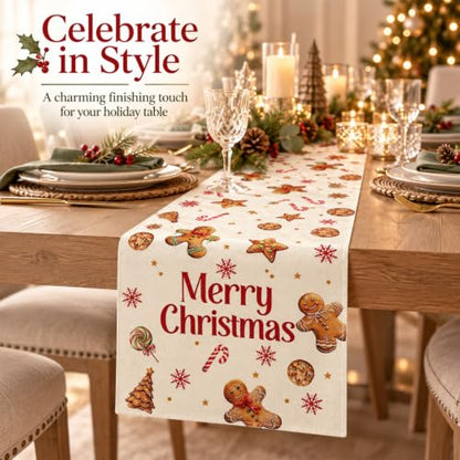 Christmas Gingerbread Table Runner 13x72 Inch Holiday Decor