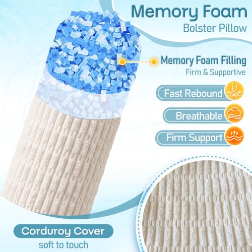 Memory Foam Body Pillow Set - Off-White 24 x 7.87 Inch Support Cushions