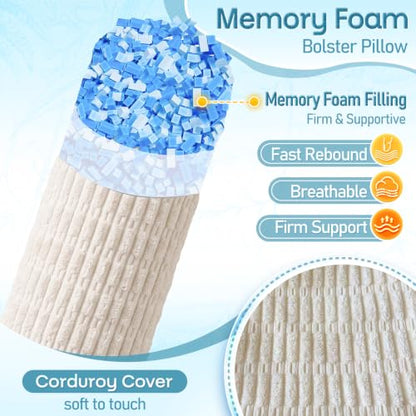Memory Foam Body Pillow Set - Off-White 24 x 7.87 Inch Support Cushions