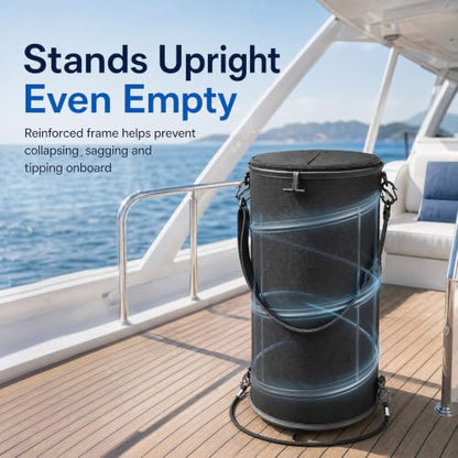 Boat Trash Can with Steel Support, Leak-Resistant Reusable Bag, Fits 10-13 Gal