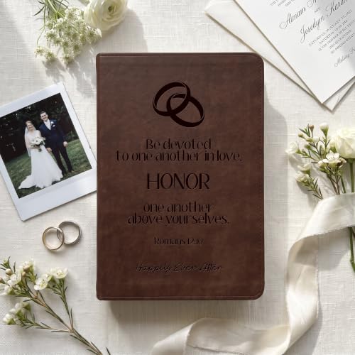 Personalized Wedding Bible with Brown Cover - Engraved Name & Text - Bridal Gift - Custom Edition - D2 Brown Variation
