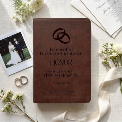 Personalized Wedding Bible with Brown Cover - Engraved Name & Text - Bridal Gift - Custom Edition - D2 Brown Variation