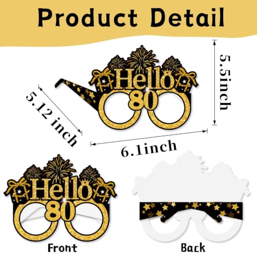 16PCS Gold 80th Birthday Glasses Photo Props Party Decorations