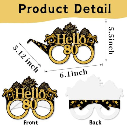 16PCS Gold 80th Birthday Glasses Photo Props Party Decorations