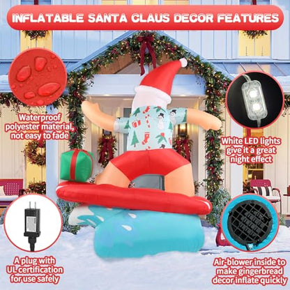 6ft Outdoor Inflatable Santa Christmas Decorations with Lights