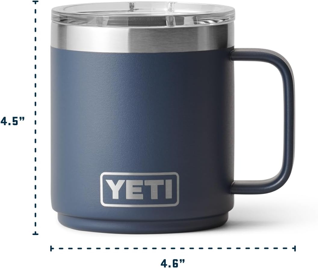 YETI Rambler 10 oz Vacuum Insulated Ceramic Lined Mug - Stainless Steel with MagSlider Lid, Navy