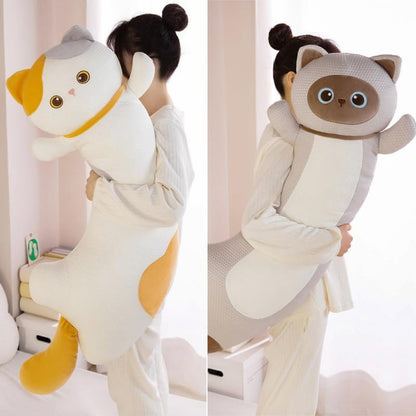 Grey Long Cat Plush Body Pillow for Side Sleep Support 39in