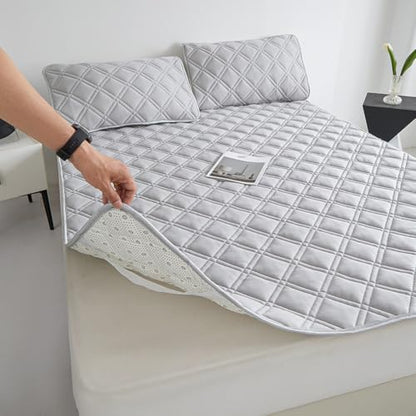 Queen & King Size Mattress Protector with Straps - Thin Waterproof Cover Grey 90x200cm