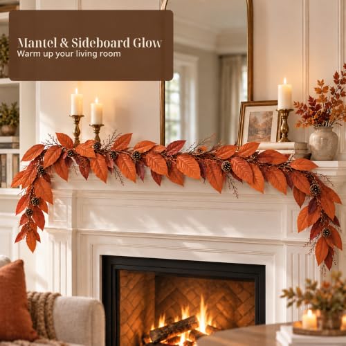 9 Ft Fall Garland for Mantel and Decor - Artificial Autumn Leaves