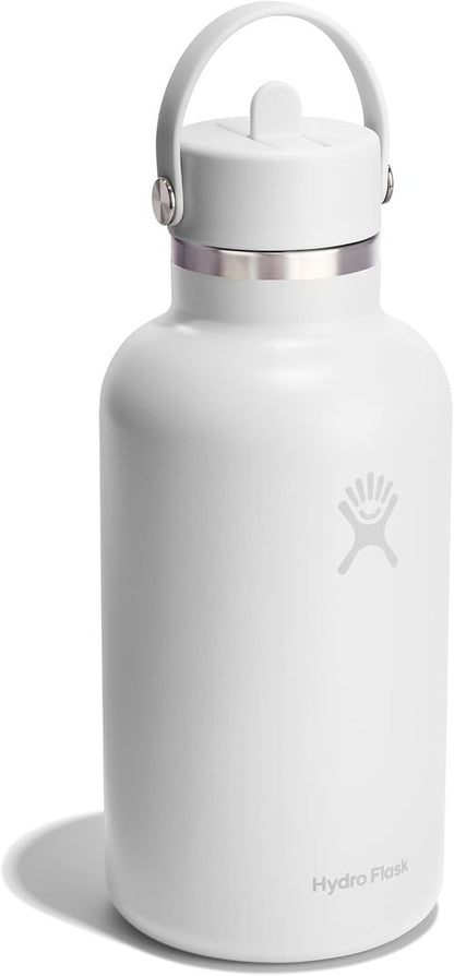 Hydro Flask Water Bottle - Insulated Stainless Steel - Leakproof Wide Straw Lid | 64 Oz Tonal White