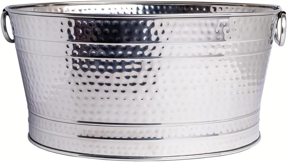 Sol Living Beverage Tub Large Ice Bucket with Handles Single Wall Stainless Steel Ice Bucket and Cooler for Wine, Drinks, Bar, Party, and Gift Beverage Cooler for Indoor and Outdoor Parties