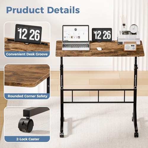DUMOS 31.5-Inch Adjustable Walking Pad Desk with Lockable Wheels - Brown / 32 Inch