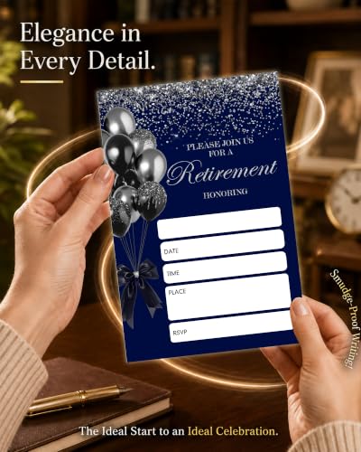 Navy Blue Retirement Party Invitations Set with Envelopes - 25 pcs