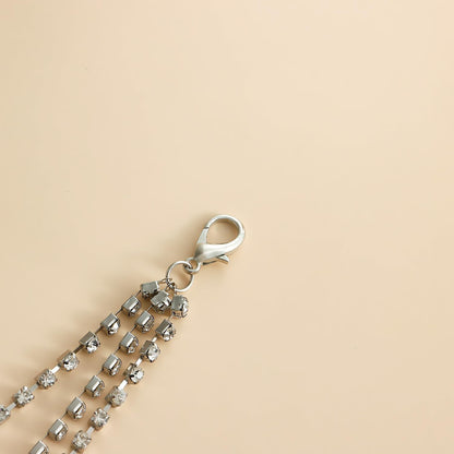Skiennix Layered Glitter Rhinestone Shoelace Charms - Triple Layer Tassel Crystal Boot Chain | Silver
